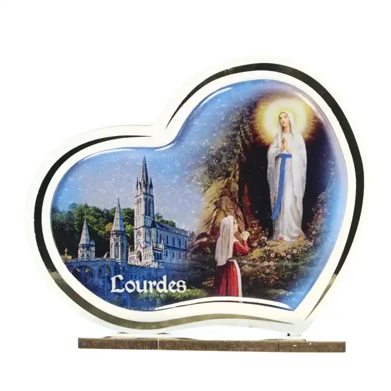 Petit cadre de Lourdes en forme de coeur en bois à poser