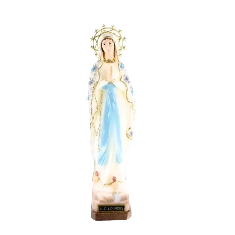 Statue de 21cm résine de Notre Dame de Lourdes avec un manteau de fleurs
