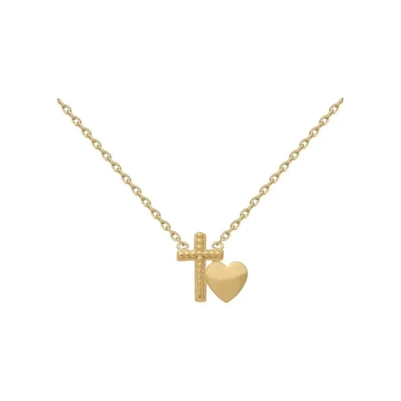 Collier en Plaqué Or Croix et Coeur