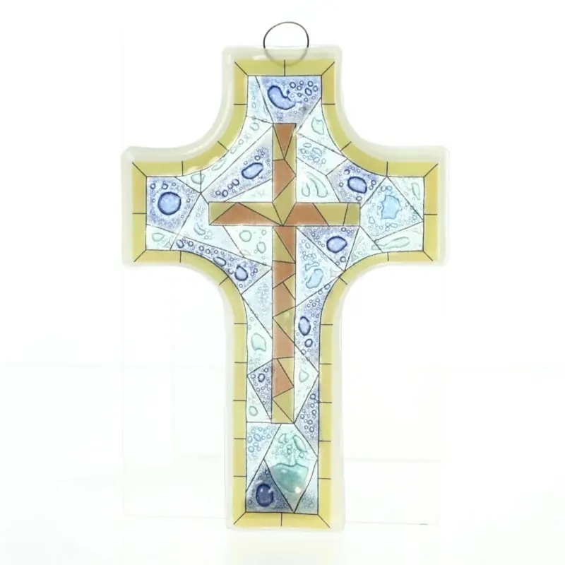 Croix Religieuse en verre illustration vitrail 8x12cm