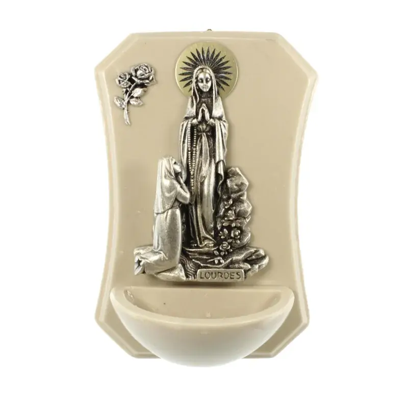 Bénitier de l'Apparition de Lourdes en résine marbrée