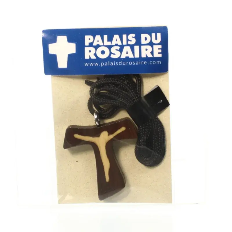 Collier croix en bois d'érable de 3cm avec un cordon
