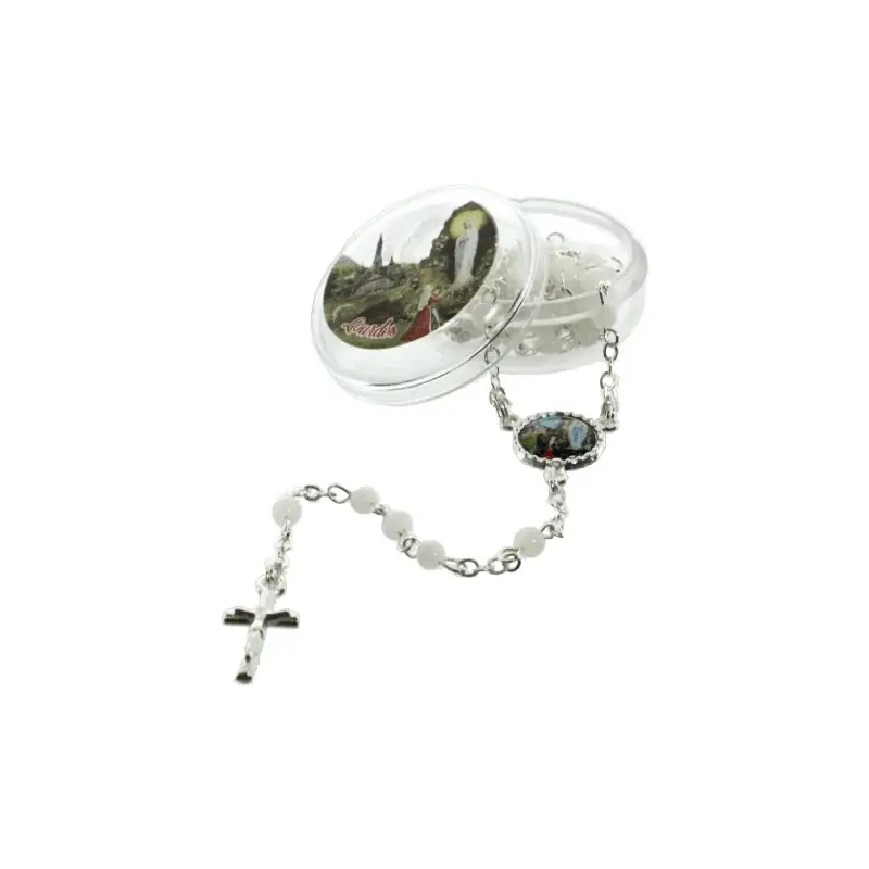 Chapelet de l'Apparition de Lourdes en verre et sa boite