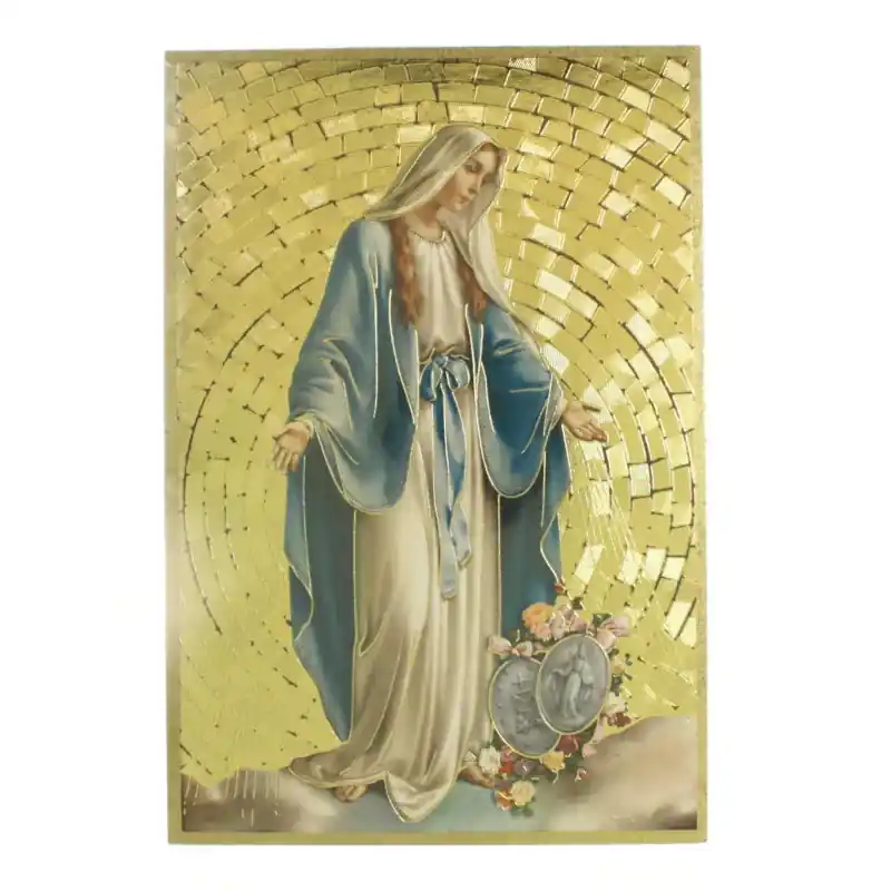 Cadre en bois de la Vierge Miraculeuse effet mosaïque 10x15cm