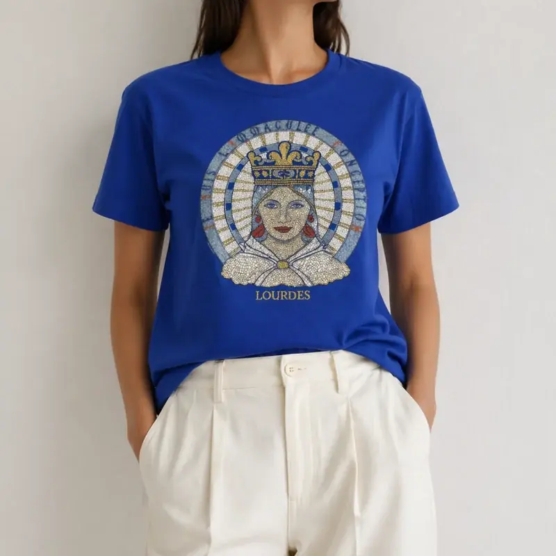 T-shirt Bleu Mosaïque de la Vierge Marie de Lourdes