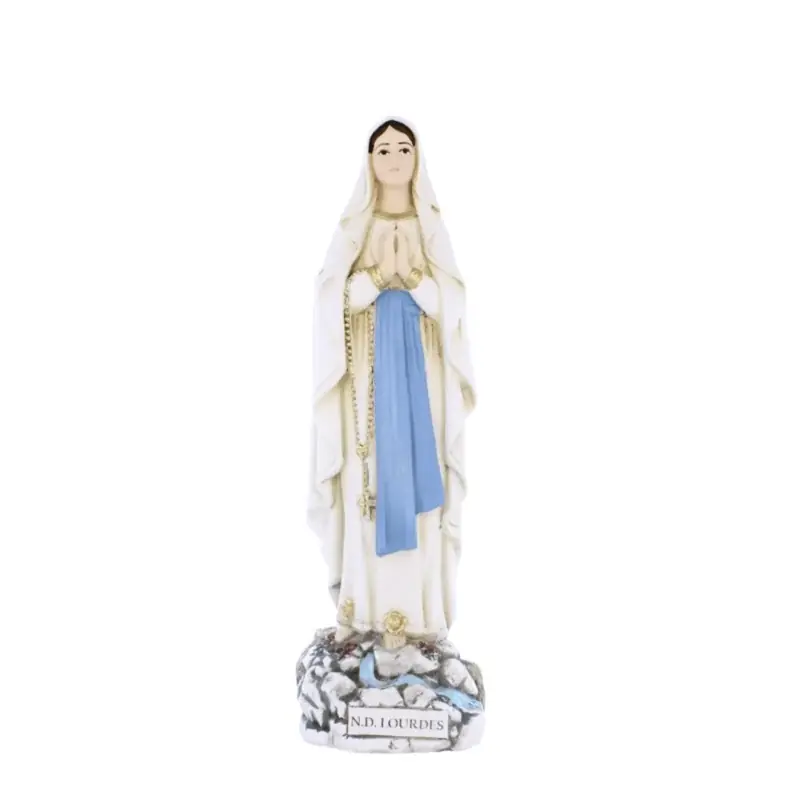 Statue Notre Dame de Lourdes de 22cm sur un rocher fleuri