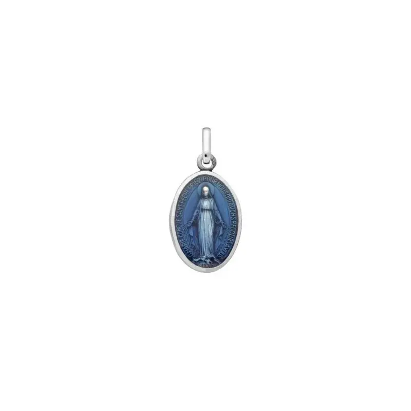 Médaille de la Vierge Miraculeuse en argent émaillé bleu 17mm