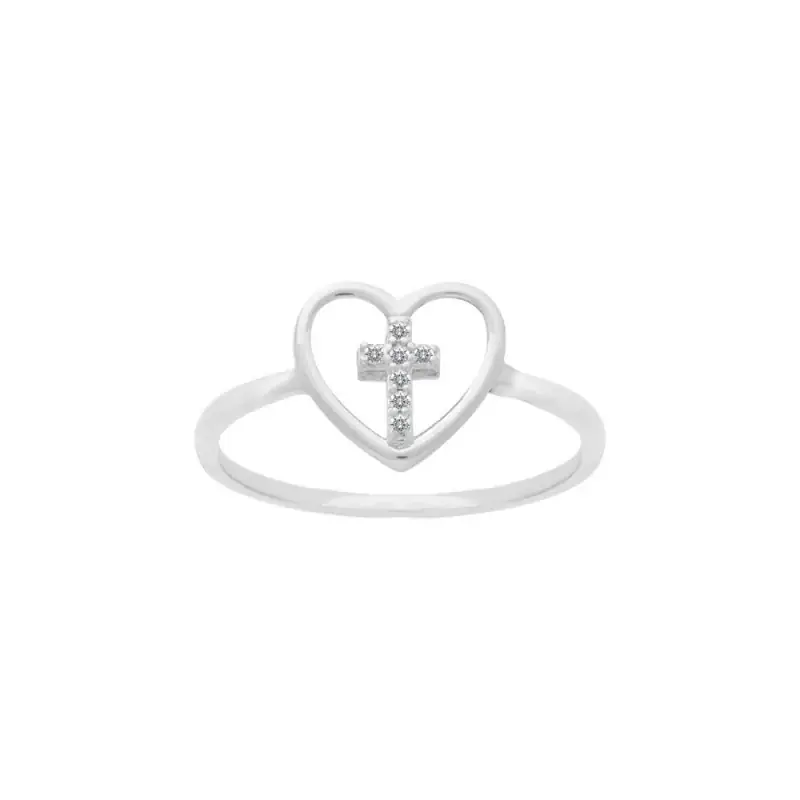 Bague en argent d'une Croix dans un coeur