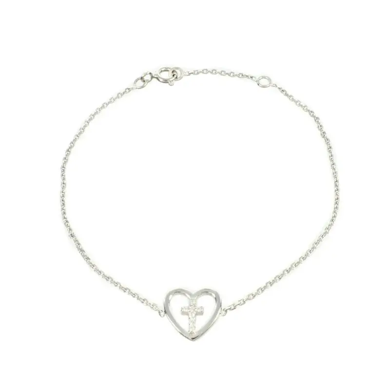Bracelet en argent d'une Croix dans un coeur