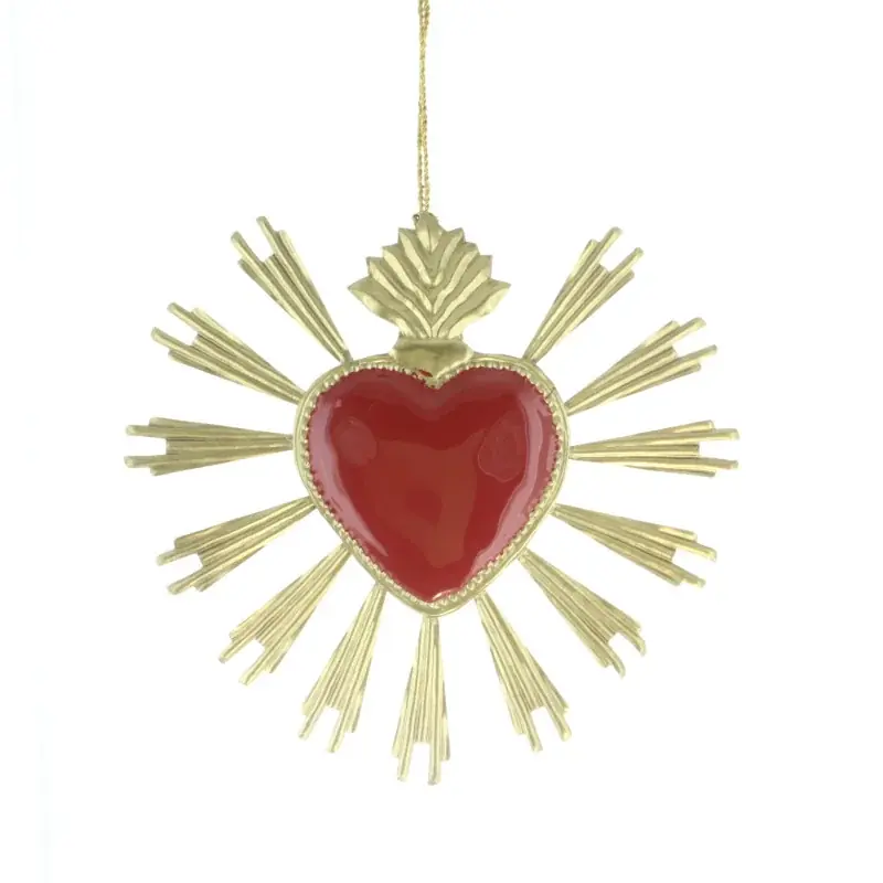 Ex-voto doré coeur rouge radieux