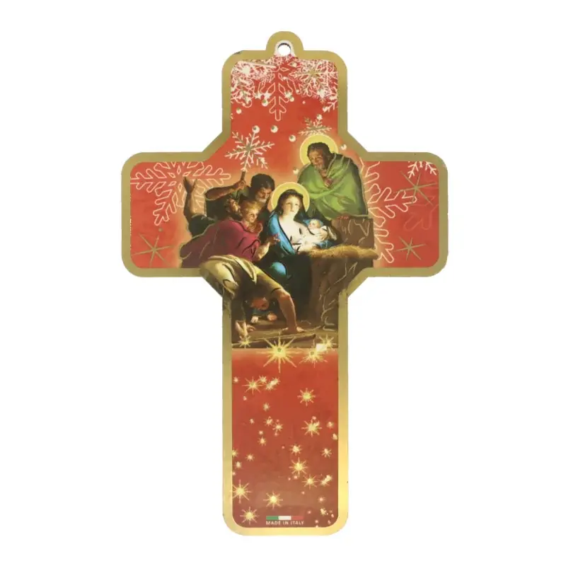 Croix de Noël avec la Sainte Famille en bois