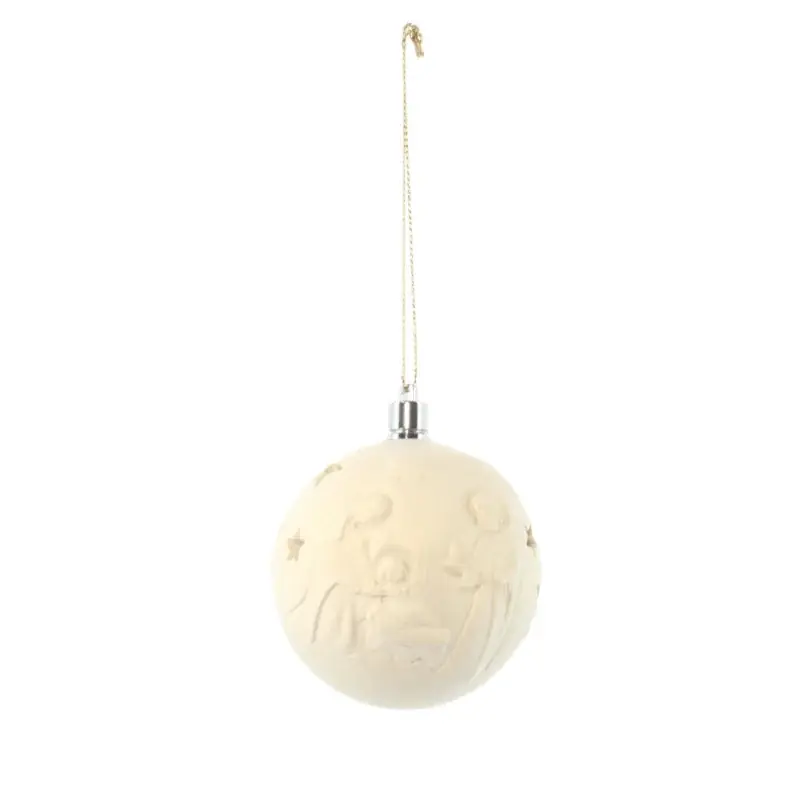 Boule de Noel de la Sainte Famille en Bois avec Led de 7cm