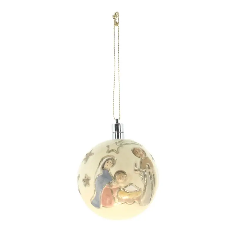 Boule de Noel de la Sainte Famille en Bois avec Led de 7cm colorée
