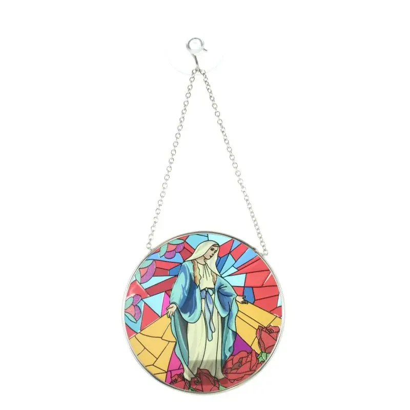 Pendentif Vitrail en verre Vierge Miraculeuse à suspendre