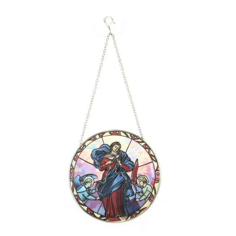 Pendentif Vitrail en verre Marie qui Défait les Noeuds à suspendre