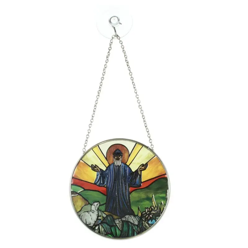 Pendentif Vitrail en verre Saint Charbel à suspendre