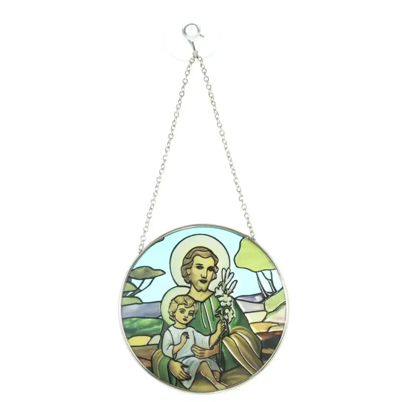 Pendentif Vitrail en verre Saint Joseph à suspendre