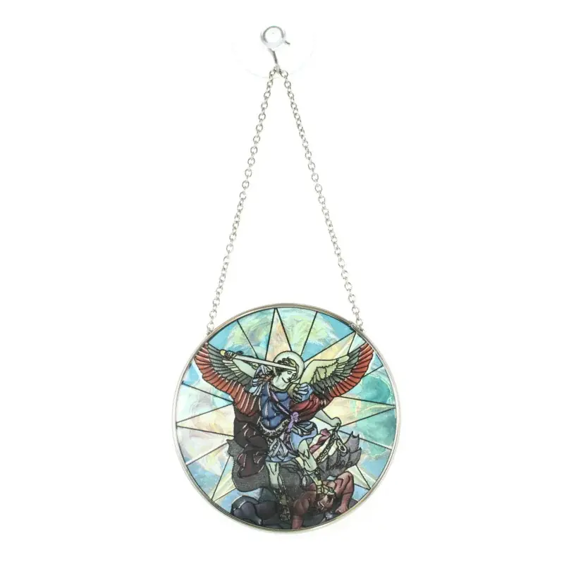 Pendentif Vitrail en verre Saint Michel à suspendre
