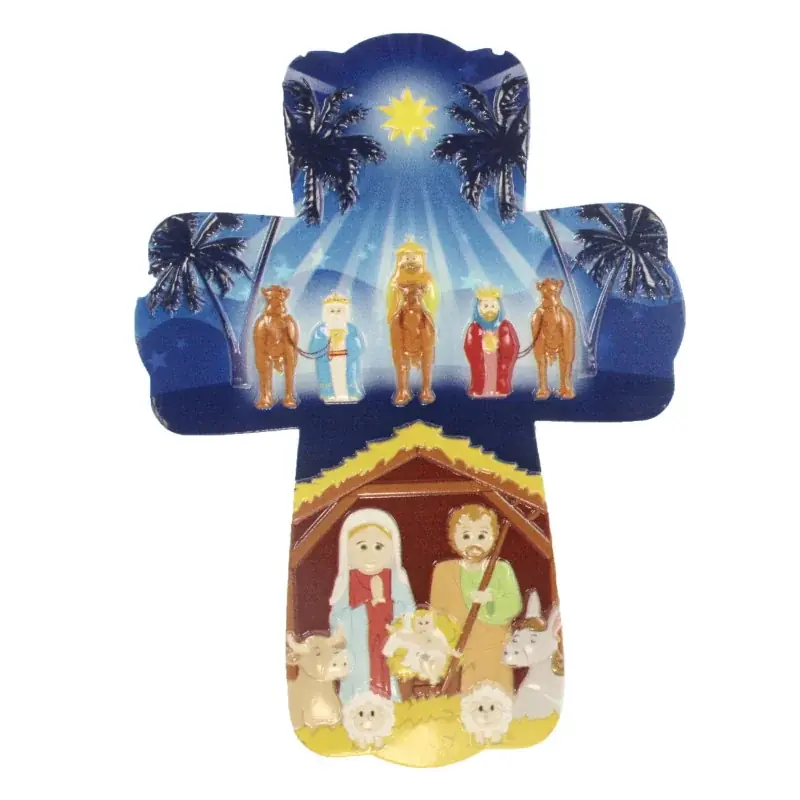 Croix pour enfant de la Nativité 14 cm en résine