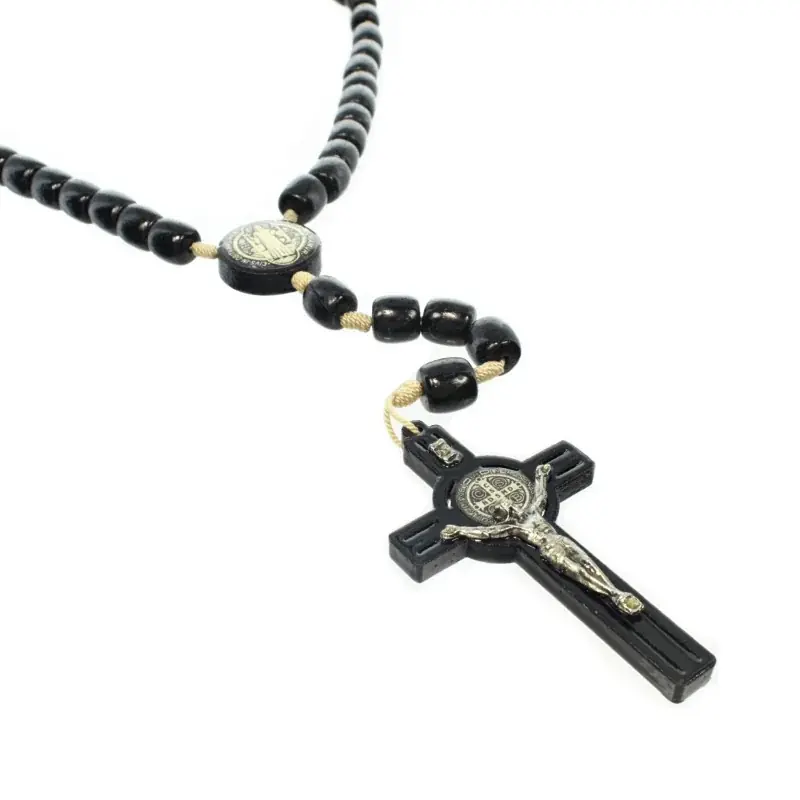 Chapelet de Saint Benoît en corde et grains en bois noir