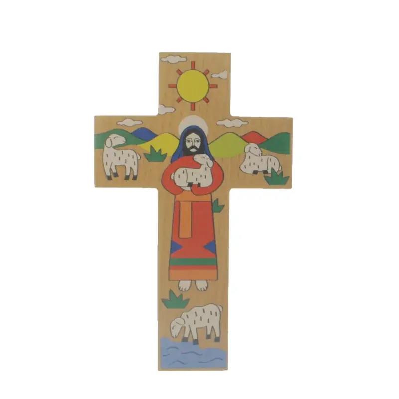 Croix de Jésus le Bon Pasteur en bois de 15cm