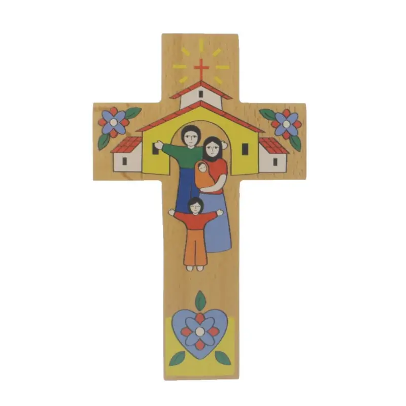 Croix de la Sainte Famille en bois de 15cm