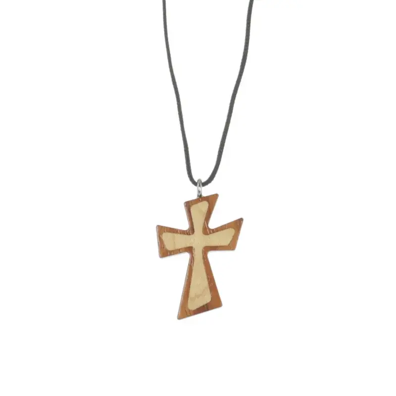 Collier avec Croix en bois d'érable deux tons