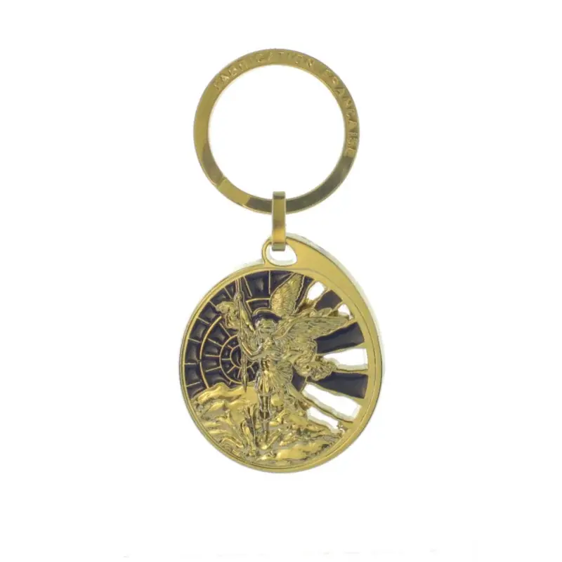 Porte clé de Saint Michel doré et bleu