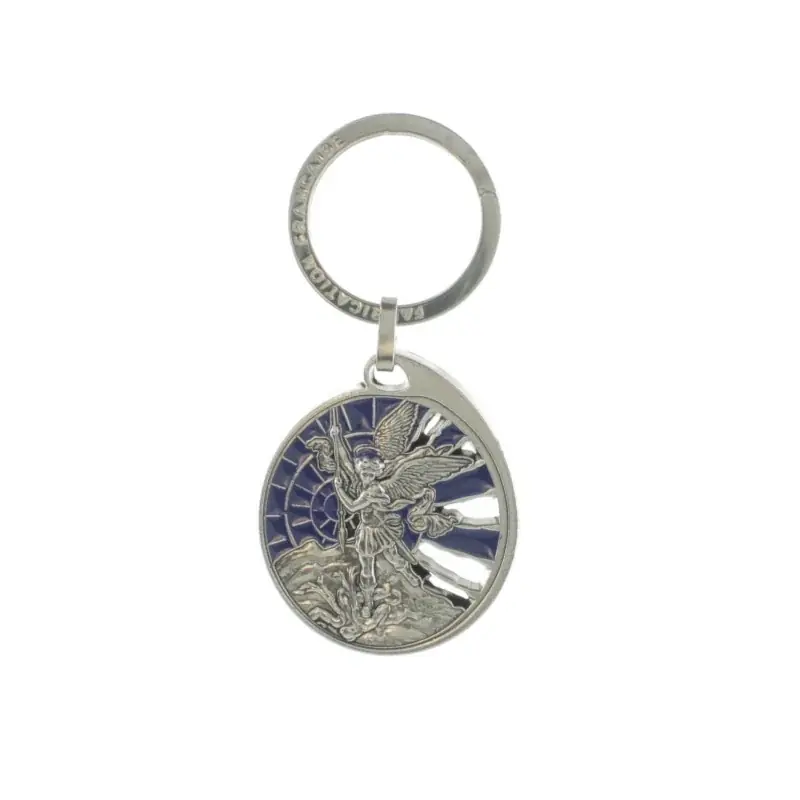 Porte clé de Saint Michel argenté et bleu
