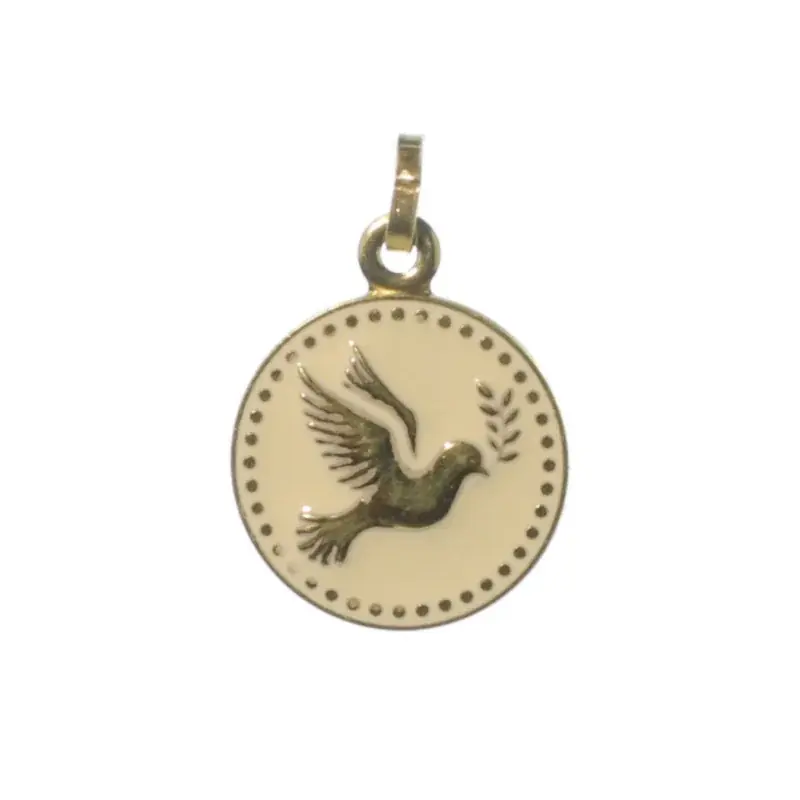 Médaille Colombe du Saint Esprit dorée et ivoire 18mm