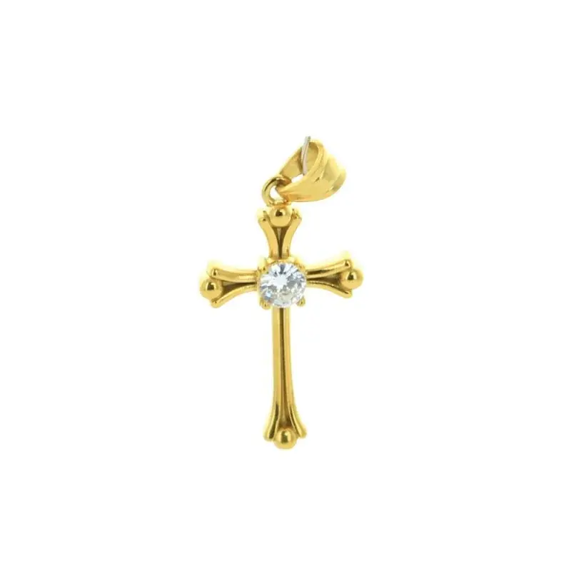 Pendentif Croix avec strass de 3 cm en acier inoxydable