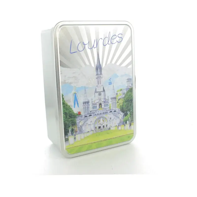 Coffret gourmand, boîte à biscuit vue Basilique de Lourdes 210g de Galettes Sablés
