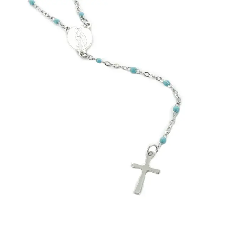Collier Chapelet en acier avec perles bleues