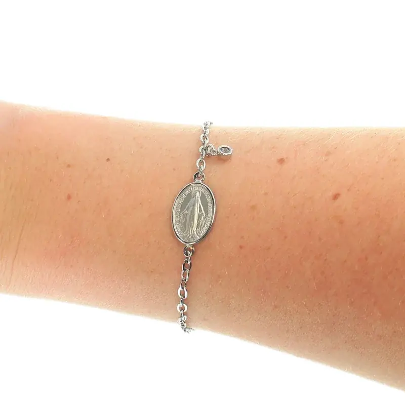 Bracelet en Argent avec Médaille Miraculeuse et un diamant strass