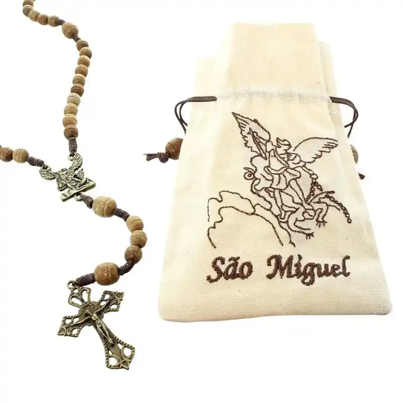 Chapelet de Saint Michel en bois avec sa pochette