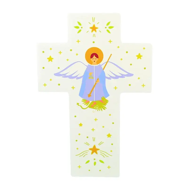 Croix Enfant Ange gardien peint 15cm