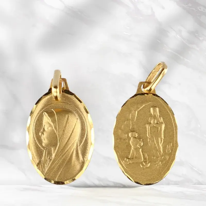 Médaille en Or 18 carats de la Vierge de Profil et de l'Apparition de Lourdes