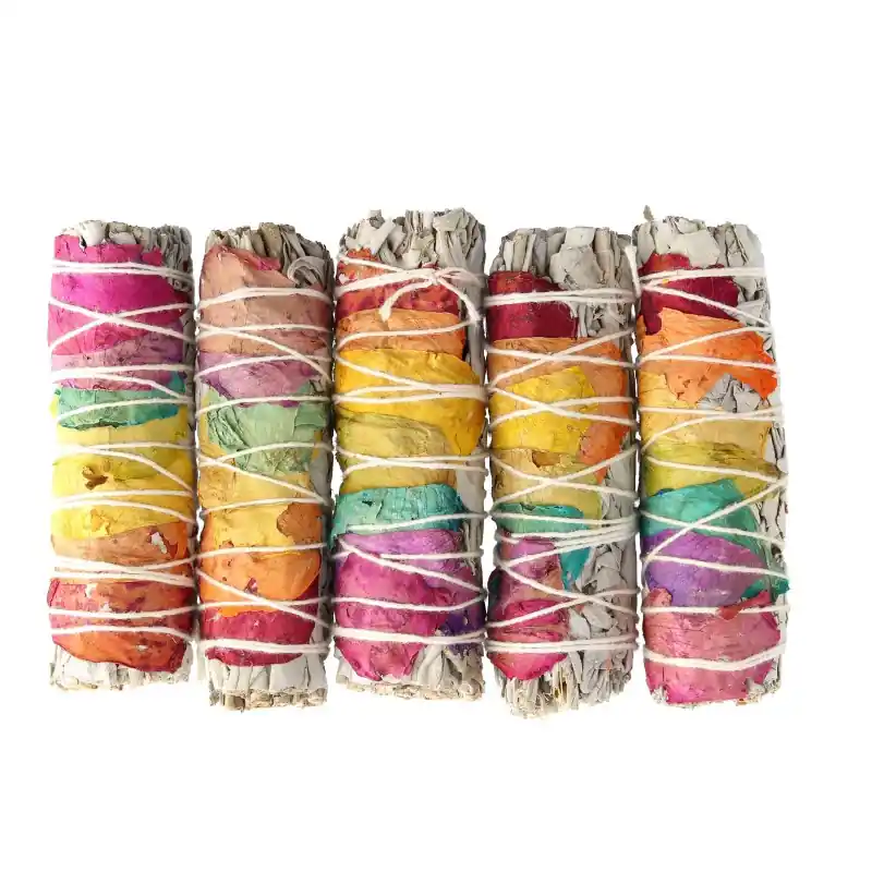 Lot de 5 bâtons de sauge blanche et pétales de roses