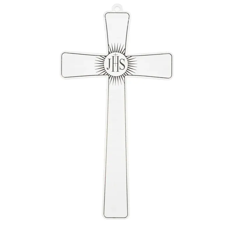 Croix JHS en plexiglass transparent avec liserés dorés