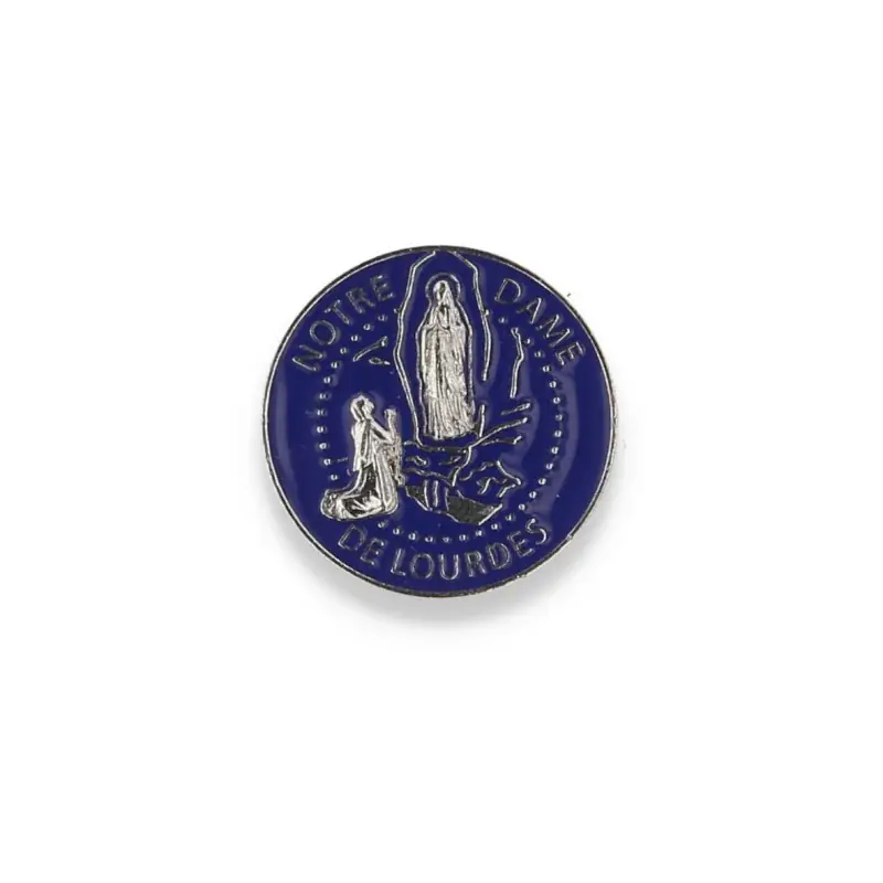 Pin's bleu de l'Apparition de Lourdes en métal argenté