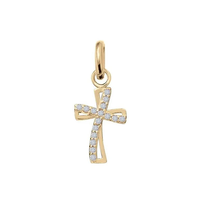 Croix Plaqué Or avec double croix en strass