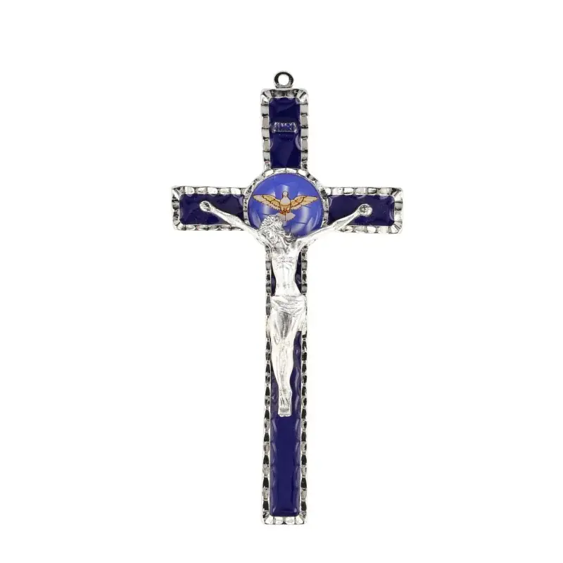 Croix Esprit Saint Bleu avec sa boîte 10x18cm