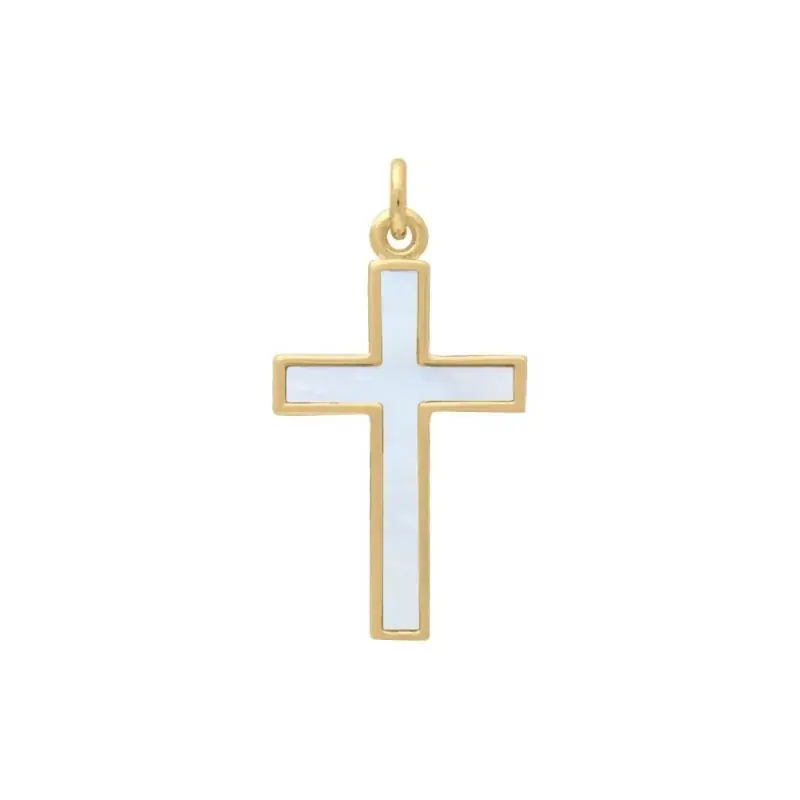 Croix plaqué or intérieur nacre