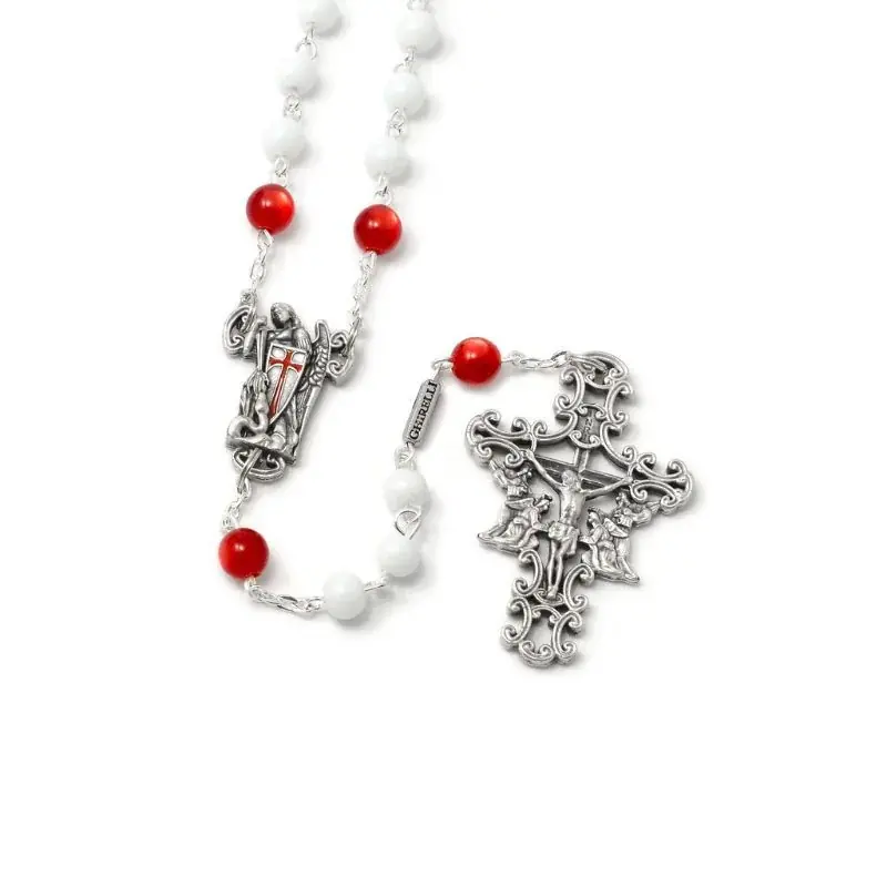 Chapelet Saint Michel en perles blanches et rouges