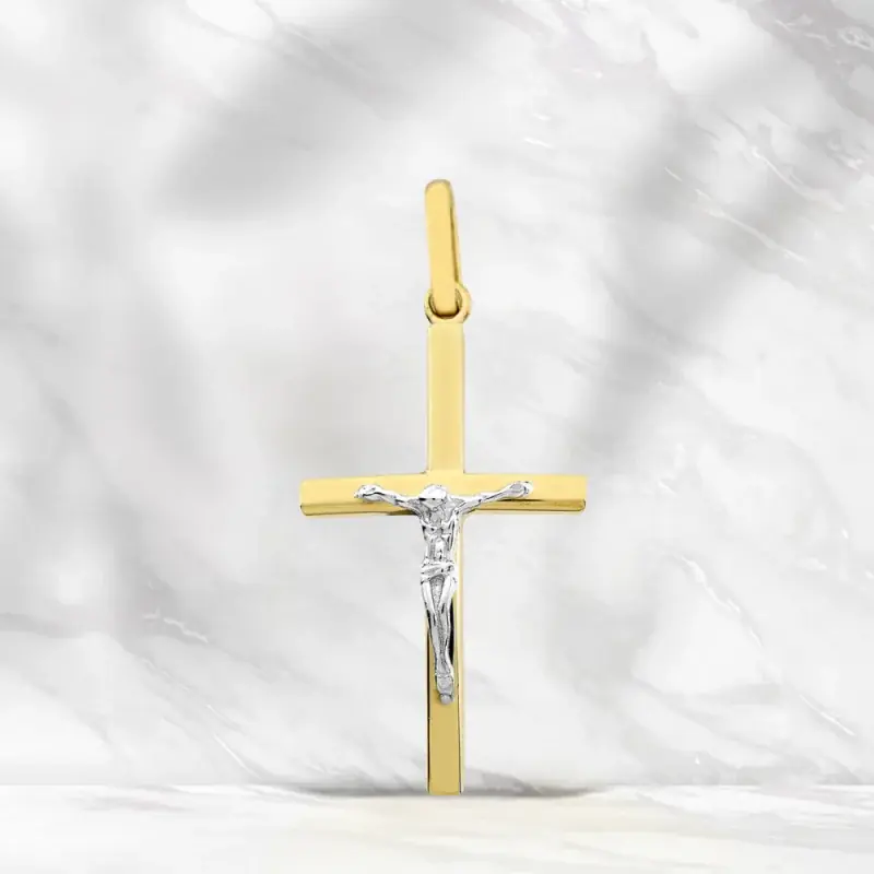 Croix bicolore avec Christ en Or blanc 9 Carats