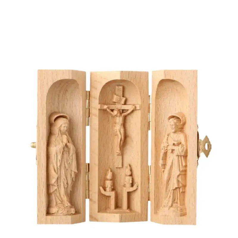 Triptyque de Notre Dame de Lourdes en bois massif 10x8cm