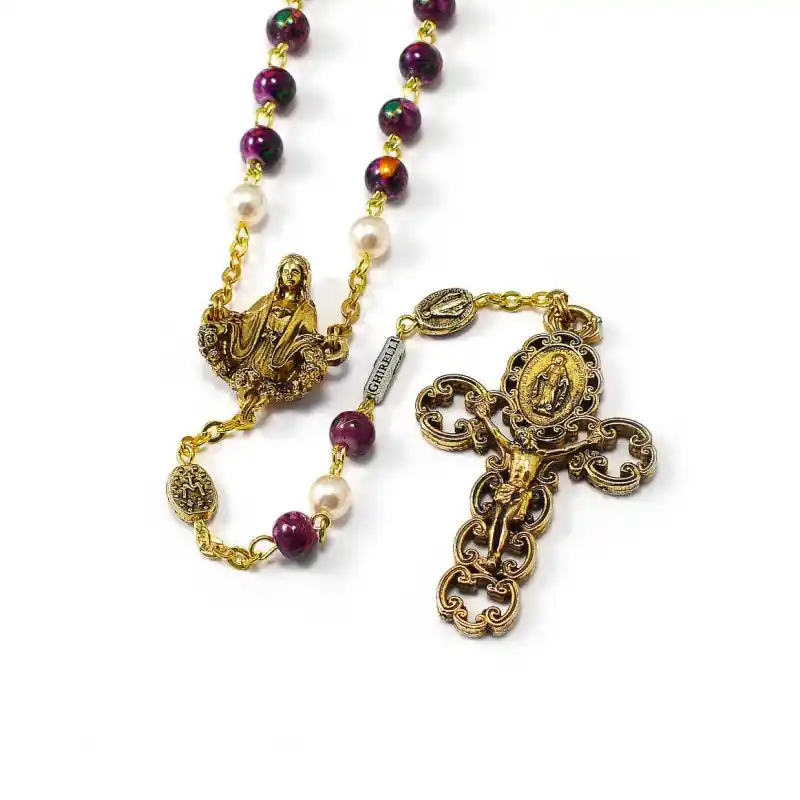 Chapelet Notre-Dame de la Médaille Miraculeuse en Bourgogne et Or Antique