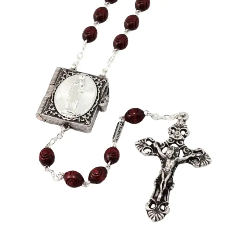 Chapelet Mystères du Rosaire en plaqué argent et perles bois