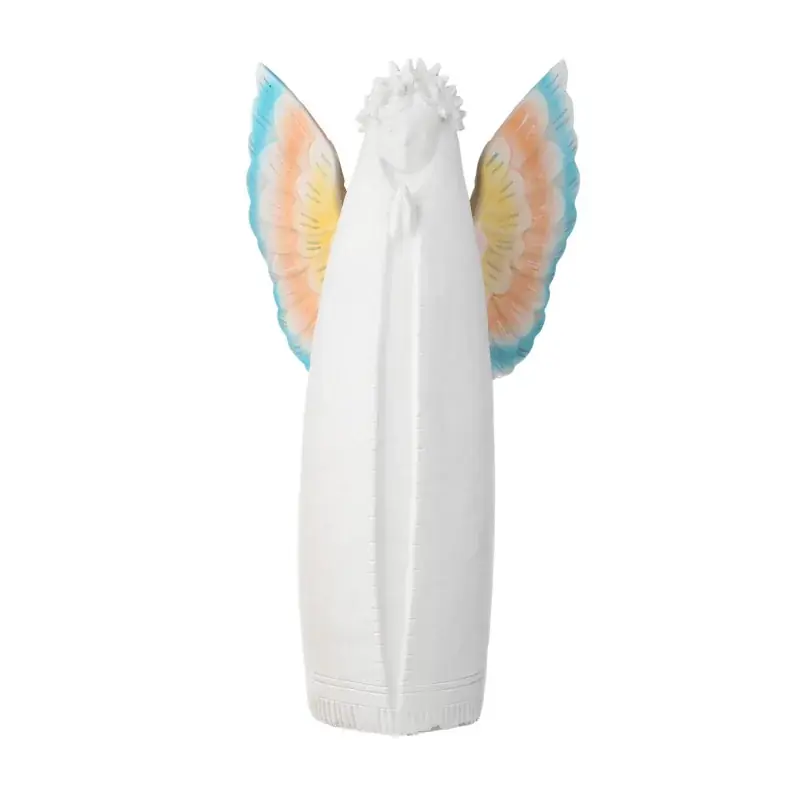 Ange blanc avec ailes colorées en résine - 40cm