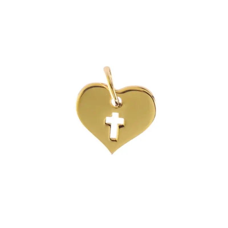 Pendentif d'une croix dans un Coeur en Plaqué Or